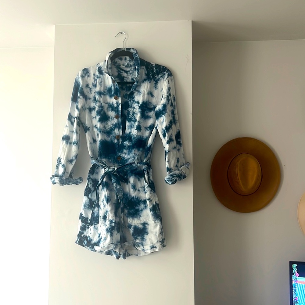 Gap Jean Blue Tie-die button up romper